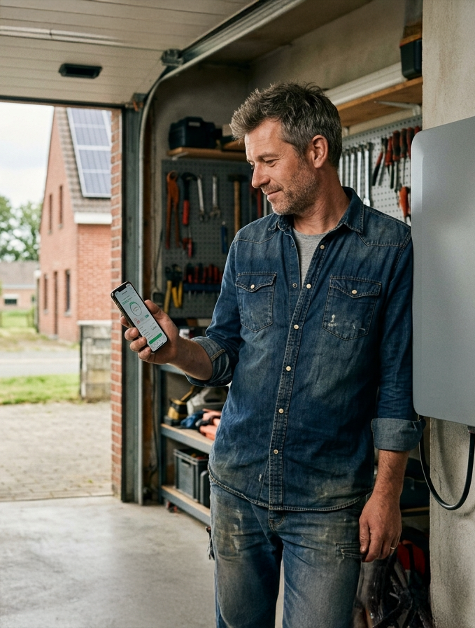 Energiemanagementsysteem dat zonnepanelen, thuisbatterij en laadpaal van een woning slim aanstuurt